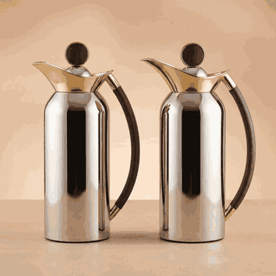 Al Saif Gallery Al Thuraya Thermos Set, 2 Pieces, 1/1 Liter, glass interior, black handle, push-button lid - silver and gold product image 12