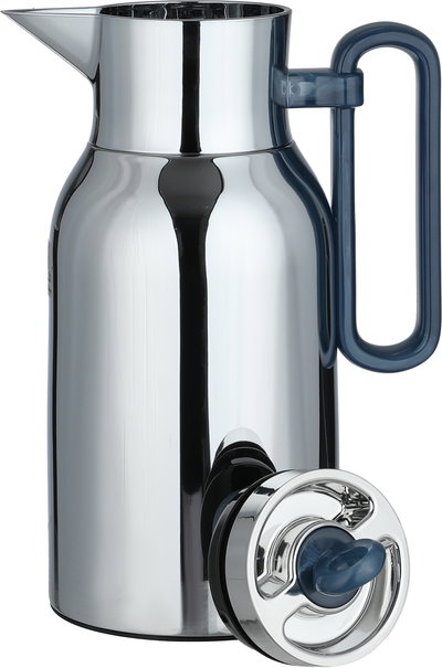 Al Saif Gallery Al Durra Thermos Set, 1/1 Liter, 2 Pieces, Glass Inner Container, Push Button, Blue Marble Handle - Silver product image 5