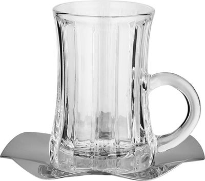 طقم تقديم فناجين وبيالات زجاج، 36 قطعة، صحون استيل، 12 سم - شفاف فضي product image 3