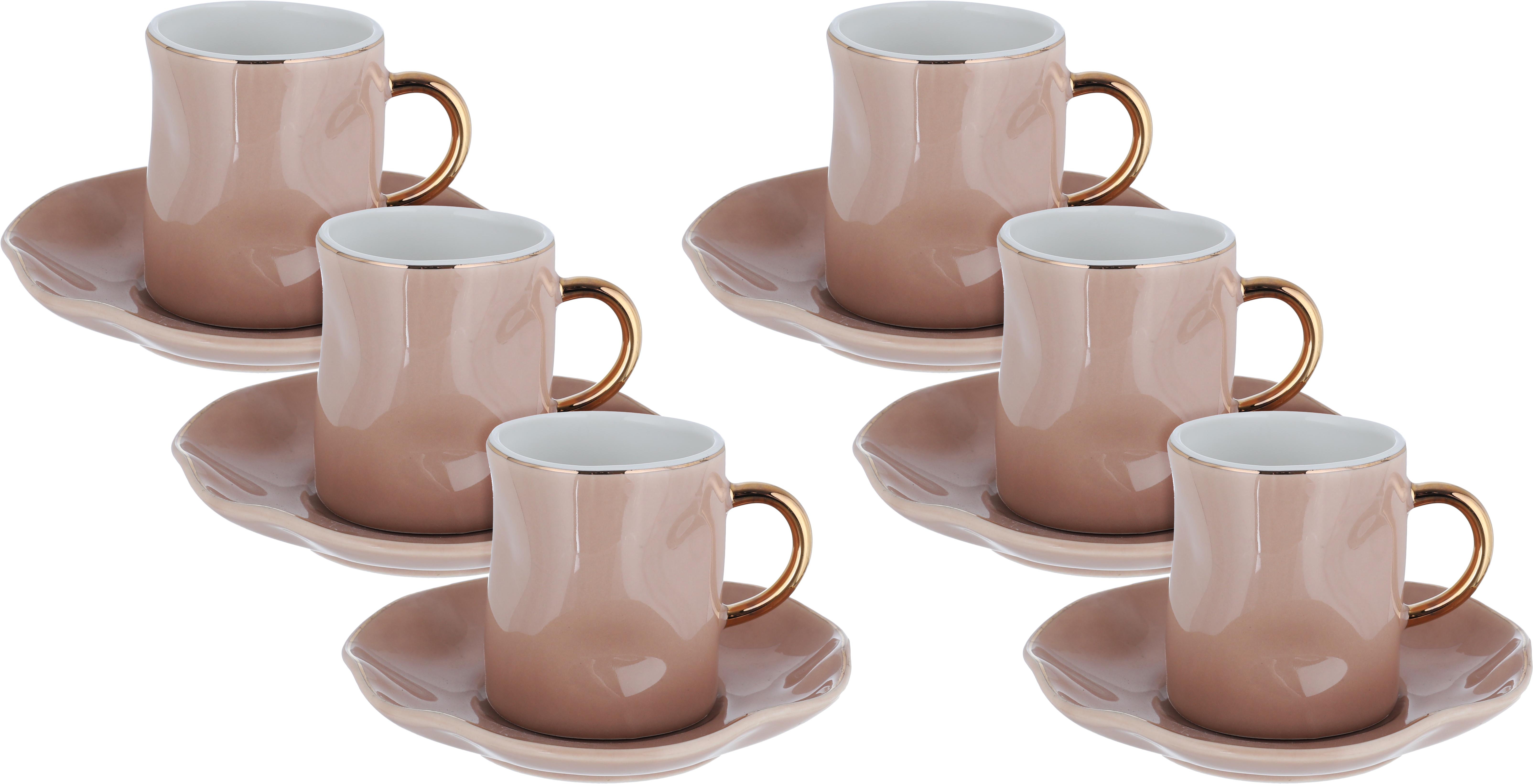 Al Saif Gallery porcelain coffee cup set, 12 pieces, gold-light brown line product image