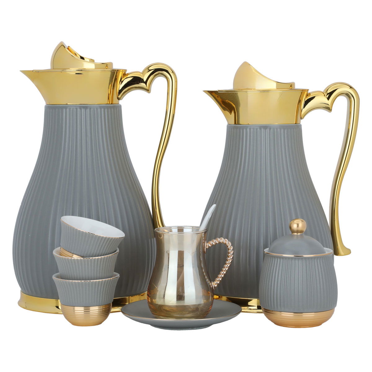 طقم تقديم شاي و قهوة زجاج و بورسلان امبير، 52 قطعة - رمادي ذهبي product image 1