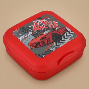 Al Saif Gallery plastic lunch box, 630 ml, racing car drawing - red product image