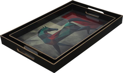 Al Saif Gallery Plastic Serving Tray Set, 2 Pieces, Horse Pattern - Multicolor product image 1