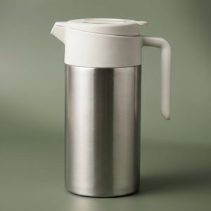 Aura Thermos, 1.6 Liter, Stainless Steel Inner Container, Stainless Steel/Plastic Outer Body, Push Button - Creamy Silver product image