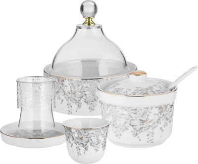 طقم تقديم شاي زجاج السيف غاليري، نقش، 29 قطع - أبيض product image 1