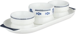 طقم زبادي بورسلان السيف غاليري، 33x13x2.5 سم، طوفرية بيضاوي،4 قطع - أبيض أزرق product image 2