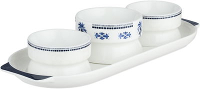 طقم زبادي بورسلان السيف غاليري، 33x13x2.5 سم، طوفرية بيضاوي،4 قطع - أبيض أزرق product image 2