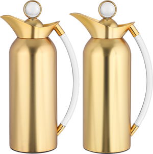 Al Saif Gallery Thuraya Thermos Set, 1/1 Liter, Glass Inner Material, Transparent Handle, Press Lid - Gold product image