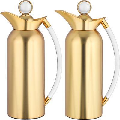 Al Saif Gallery Thuraya Thermos Set, 1/1 Liter, Glass Inner Material, Transparent Handle, Press Lid - Gold product image 1