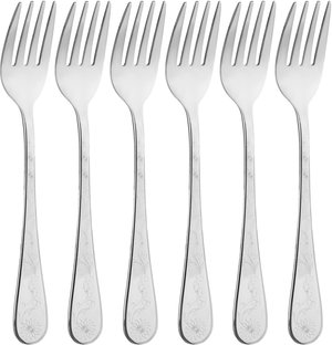 Al Saif Gallery-Engraved Stainless Steel Dessert Fork Set, 6 Pieces - Silver product image
