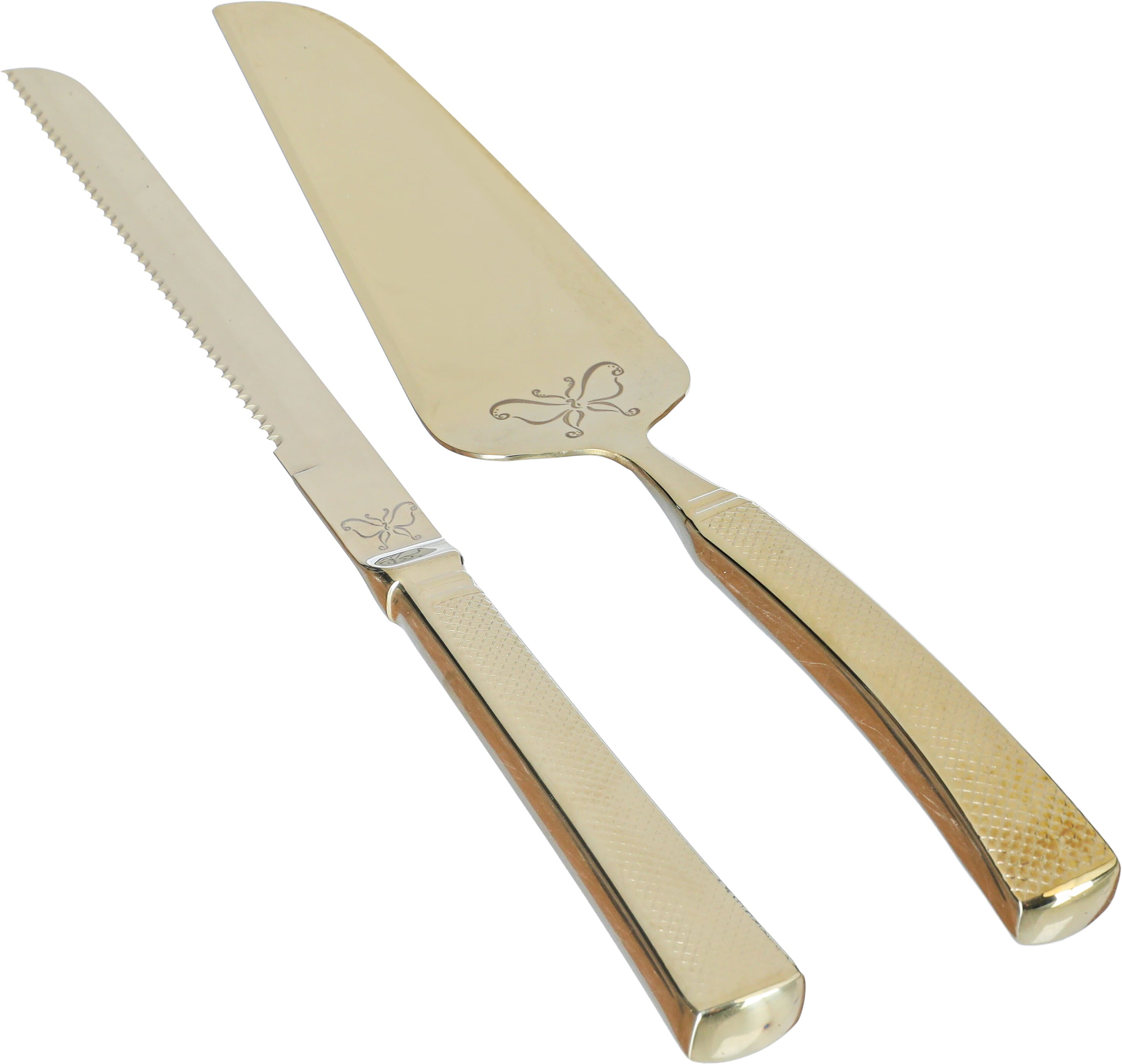 Al Saif Gallery Steel Cake Serving Set, 6/9 inch, Butterfly Pattern, 2 Pieces - Gold product image