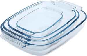 طقم صواني زجاج بايركس، 4 قطع، مستطيل - شفاف product image