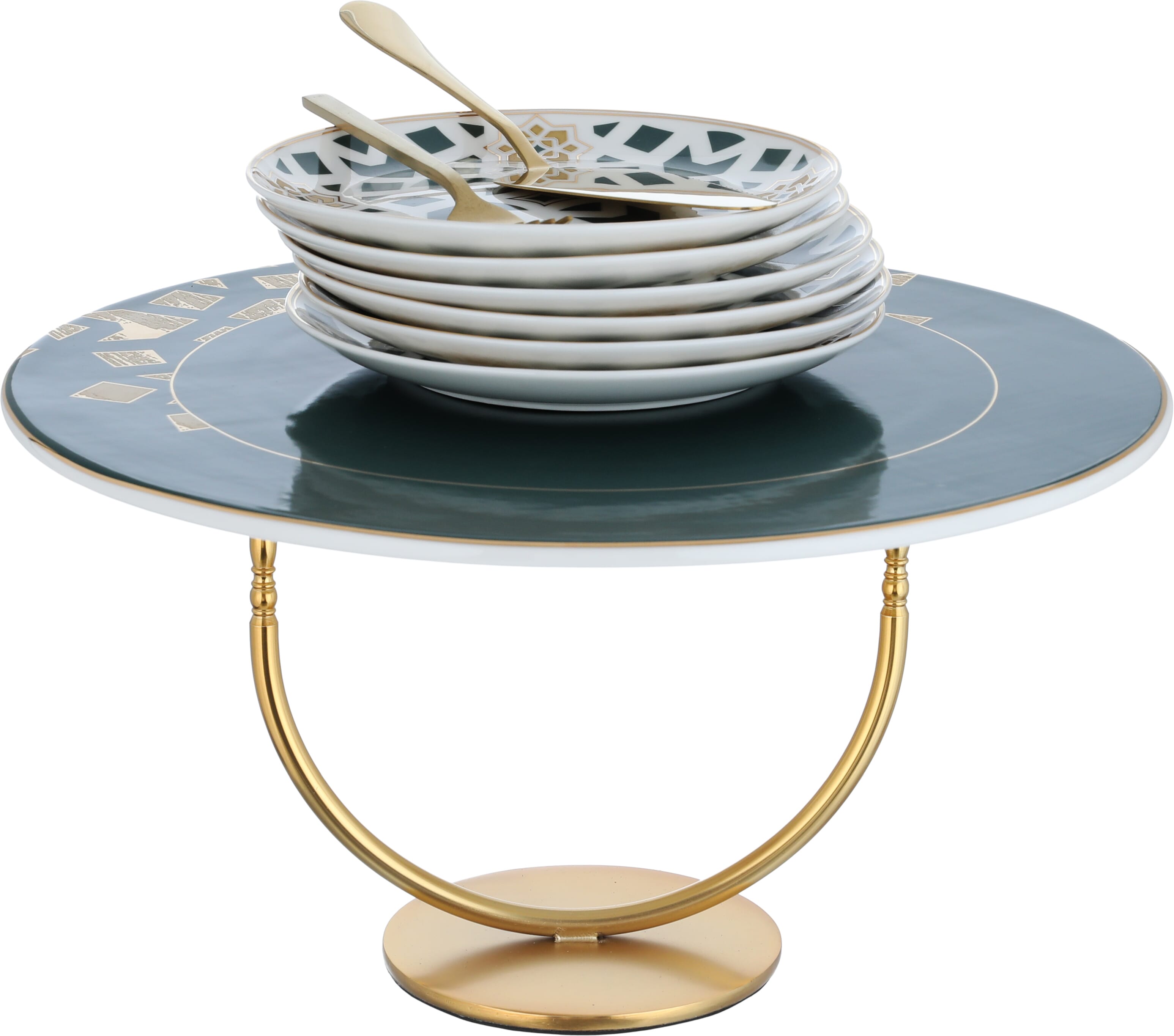طقم تقديم كيك بورسلان السيف غاليري، نقش أخضر بذهبي - أبيض product image 1