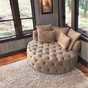 Modern Swedish wood chair, 120x120x70 cm, velvet fabric - light brown product image