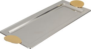 Al Saif Gallery stainless steel serving tray, 47x18.5x2 cm, rectangular, gold handle - gold/silver product image 2