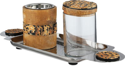 Al Saif Gallery steel incense burner set, 29.5 x 14 x 11.5 cm, 3 pieces, Tofariya, cylindrical - silver product image 1