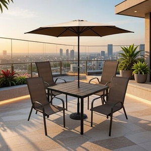 طاولة مظلية حديد ،100×100×75 سم، 4 كراسي - بني product image