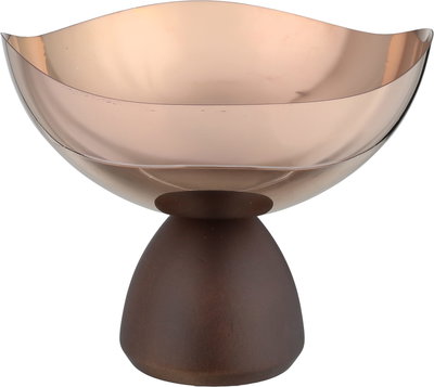 Al Saif Gallery Stainless Steel Serving Stand, 20x20x17 cm, Wooden Base, Round - Brass product image 2