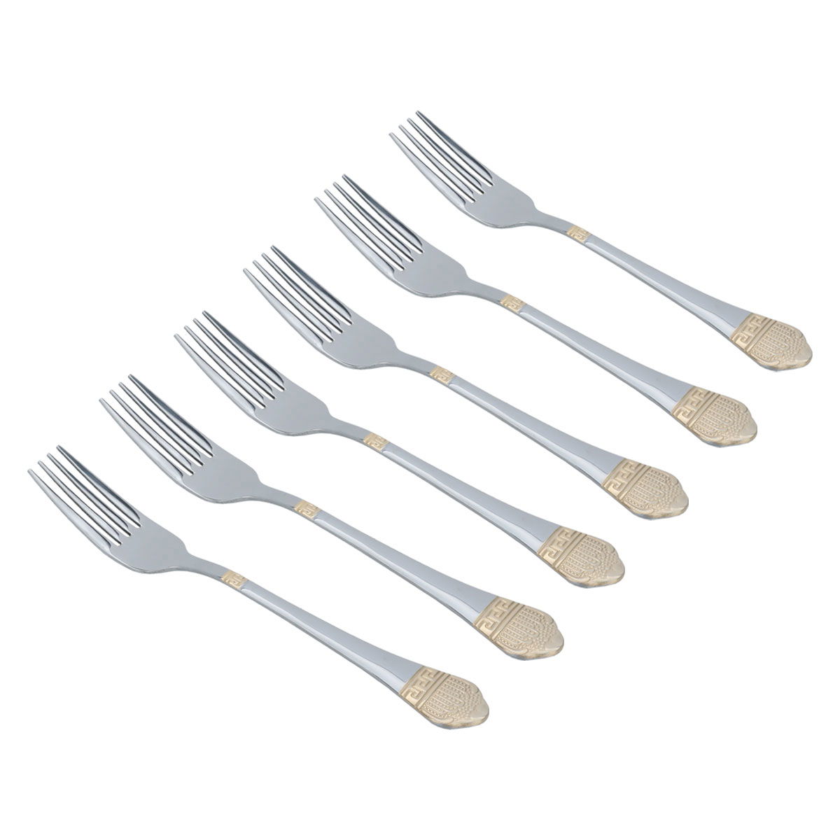 طقم شوك حلا استيل السيف غاليري، 6 قطع - فضي ذهبي product image 1