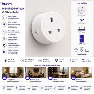 Hume Smart Socket, Wi-Fi Supported, IP20 Protection Rating - White product image 4