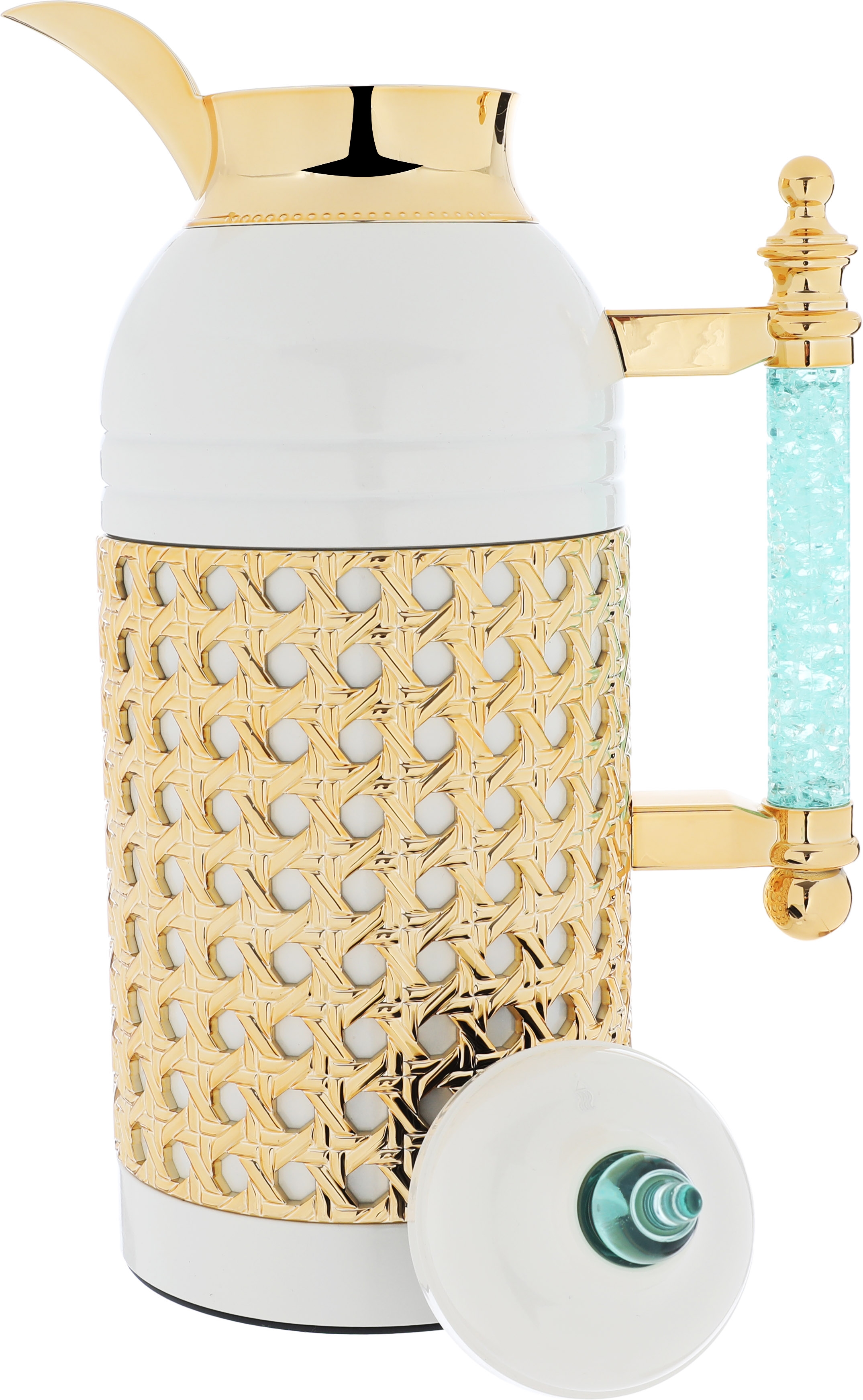 Al Saif Gallery Sarah thermos set, 1 liter, crystal handle, thermal glass inner case, steel outer case - pearly gold product image 6