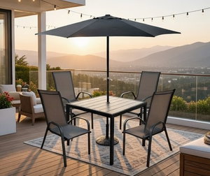 طاولة مظلية حديد ،100×100×75 سم، 4 كراسي - أسود product image 2