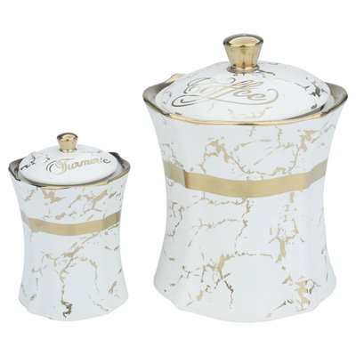 طقم علب بهارات بورسلان السيف غاليري، مذهب، 7 قطع، بستاند - أبيض رخامي product image 3