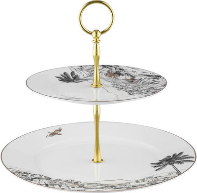 ستاند كيك بورسلان السيف غاليري، 2 دور، 27×2 سم - ابيض ذهبي product image 1