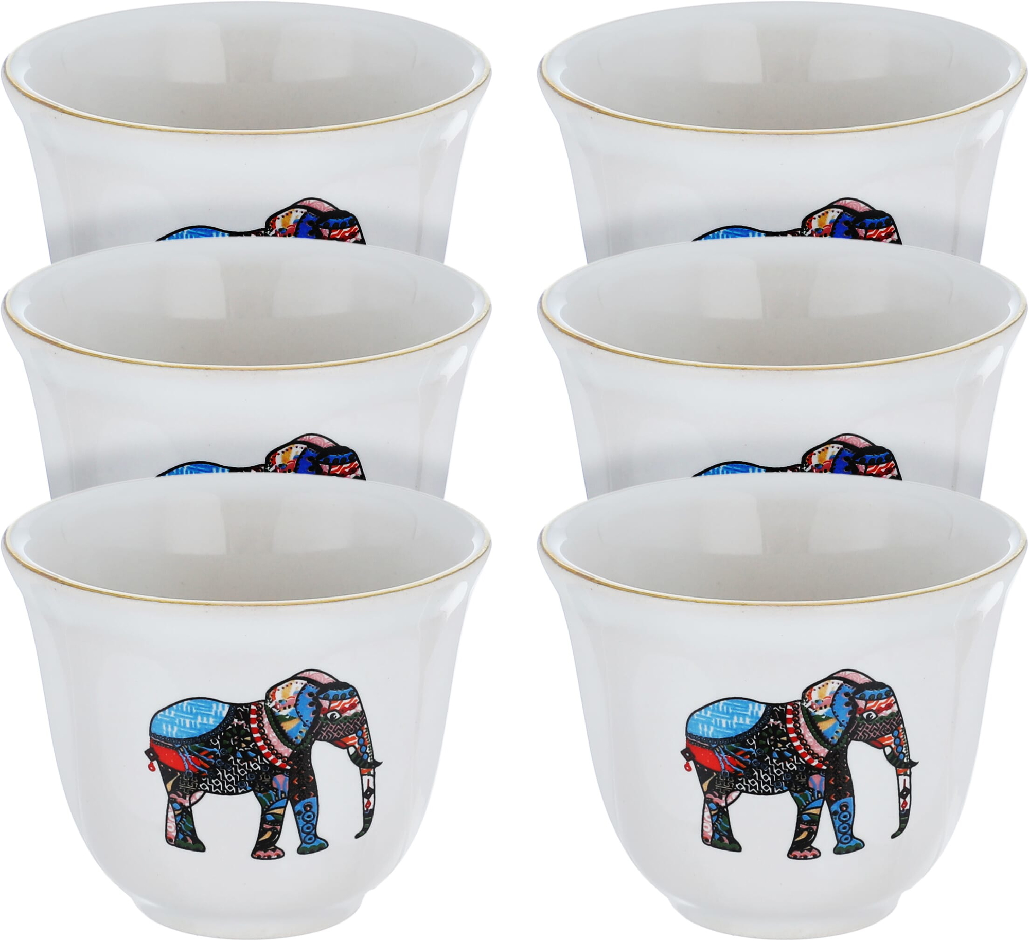 طقم فناجين قهوة عربي بورسلان السيف غاليري، 6 قطع، نقش فيل - أبيض product image