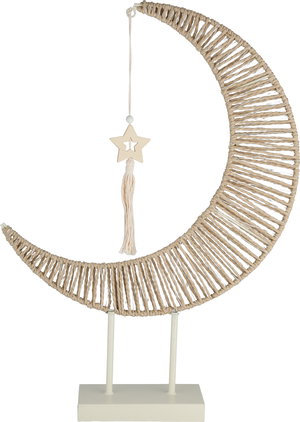 ستاند ديكور رمضاني ستانلس استيل السيف غاليري، 56.5x11x72 سم، شكل هلال من الخوص، قاعدة بإضاءة- أبيض بيج product image
