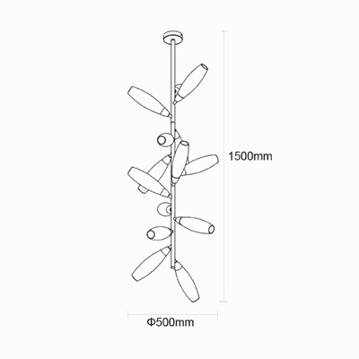 Modern aluminum and glass chandelier, G9 bulb base, 14 bulbs, 150 x 50 cm - Gold product image 4