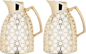 Al Saif Gallery Andalusia thermos set, 0.75/1 liter, Islamic pattern, glass inner case, plastic outer case - white and gold product image 2