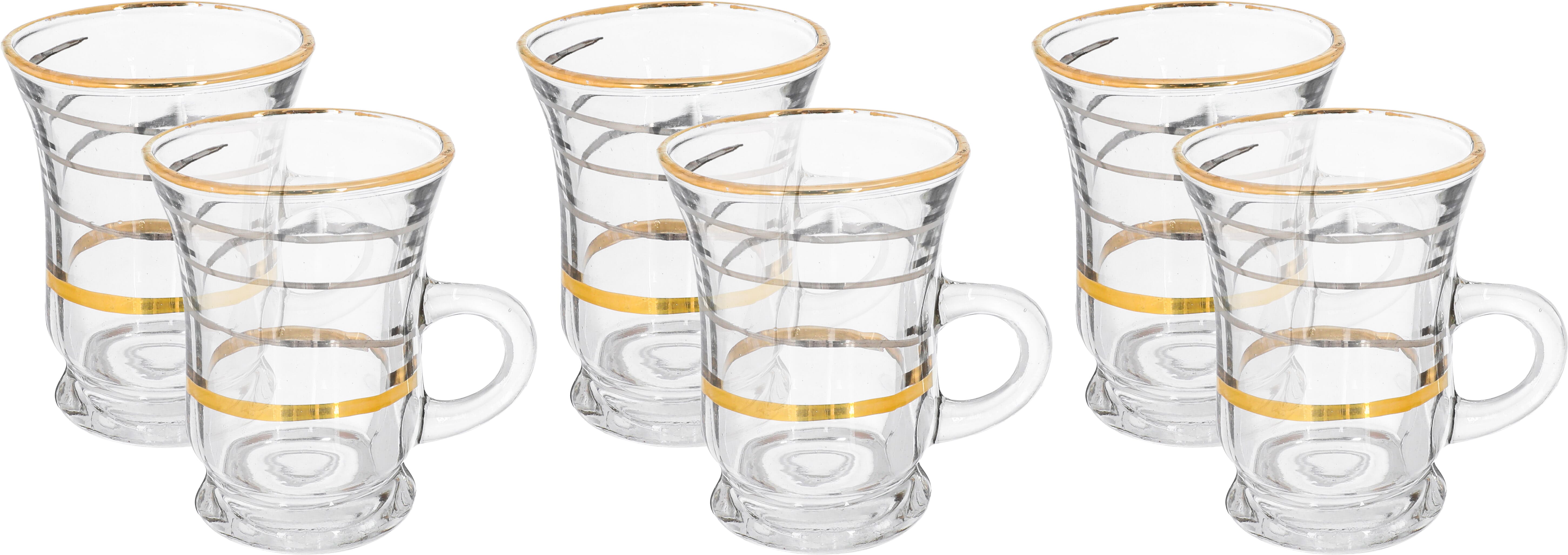 Al Saif Gallery Glass Cup Set, 6 Pieces, 200 Ml - Clear Gold product image