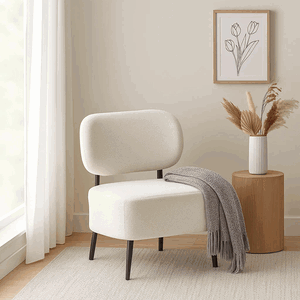 Modern Metal Chair, 72×58×64 Cm, Boucle Fabric - White product image 2