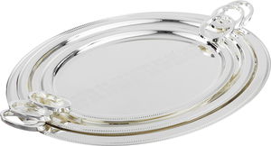 AlSaif Gallery 3-Piece Steel Tray set, Round Handle - Silver product image