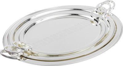 AlSaif Gallery 3-Piece Steel Tray set, Round Handle - Silver product image 1