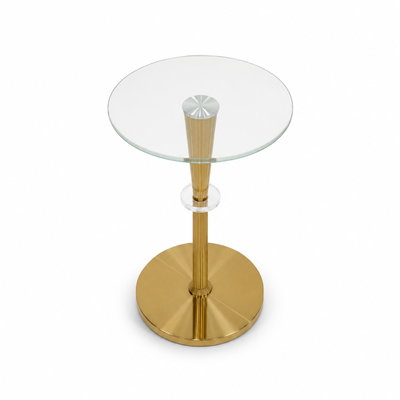 طاولة خدمة مفرد زجاج، 53×35×35 سم، قاعدة معدن دائرية، رافعة معدن - ذهبي product image 2