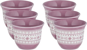 Al Saif Gallery Saudi Arabian Porcelain Coffee Cup Set, 6 Pieces, Artistic Decorations - Pink and White product image