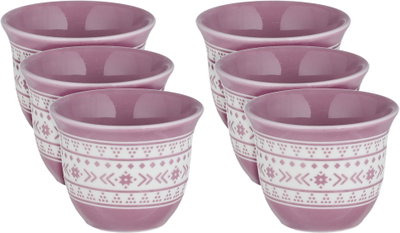 طقم فناجين قهوة عربي سعودي بورسلان السيف غاليري، 6 قطع، زخارف فنية - وردي أبيض product image 1