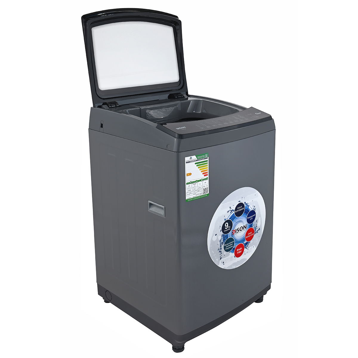 Edison Edstl09 Automatic Washing Machine, 9 Kg, 6 Programs, Top Load, Glass Door - Silver product image 2
