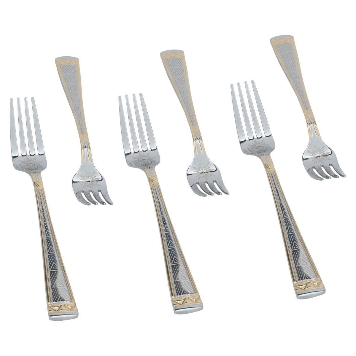 طقم شوك استيل السيف غاليري، منقوش بخط ذهبي، 6 قطع - فضي product image 2