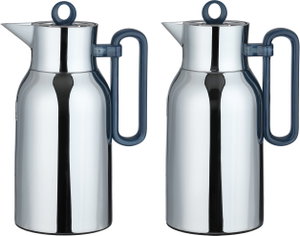 Al Saif Gallery Al Durra Thermos Set, 1/1 Liter, 2 Pieces, Glass Inner Container, Push Button, Blue Marble Handle - Silver product image 2