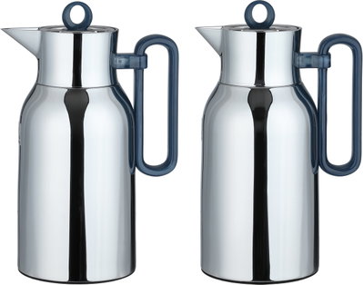 Al Saif Gallery Al Durra Thermos Set, 1/1 Liter, 2 Pieces, Glass Inner Container, Push Button, Blue Marble Handle - Silver product image 2