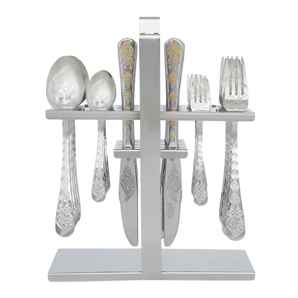 Al Saif Gallery stainless steel spoon set, 30 pieces, gold-silver engraved product image 2