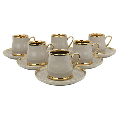 طقم فناجين قهوة تركي مع صحون بورسلان السيف غاليري، 12 قطعة - رمادي فاتح ذهبي product image 2