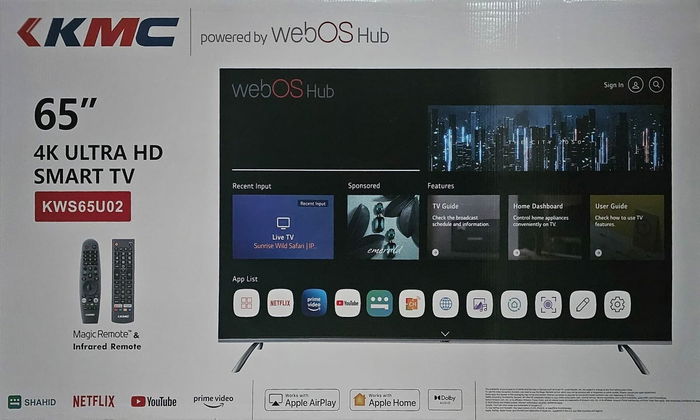 KMC KWS65U02 Frameless LED Smart TV, 65 inch, 4K UHD, Built-in Receiver, WebOS, 2 Remote - Black product image 3