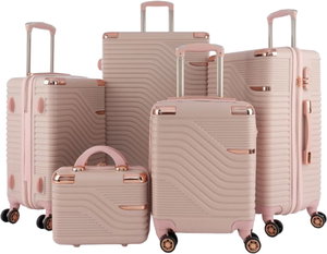 طقم شنط سفر ABS ليمرا، 5 مقاسات، 4 عجلات، زاويه 360 درجة، LMA-1475 - وردي product image