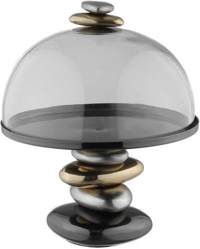 AlSaif Gallery Steel Cake Stand, 21 x 15 x 15 cm, Glass Cover - Glossy Black product image 1