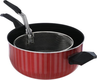 Alsaif Plus Teflon frying pan with strainer, glass lid with two handles, 26 cm - red product image 3