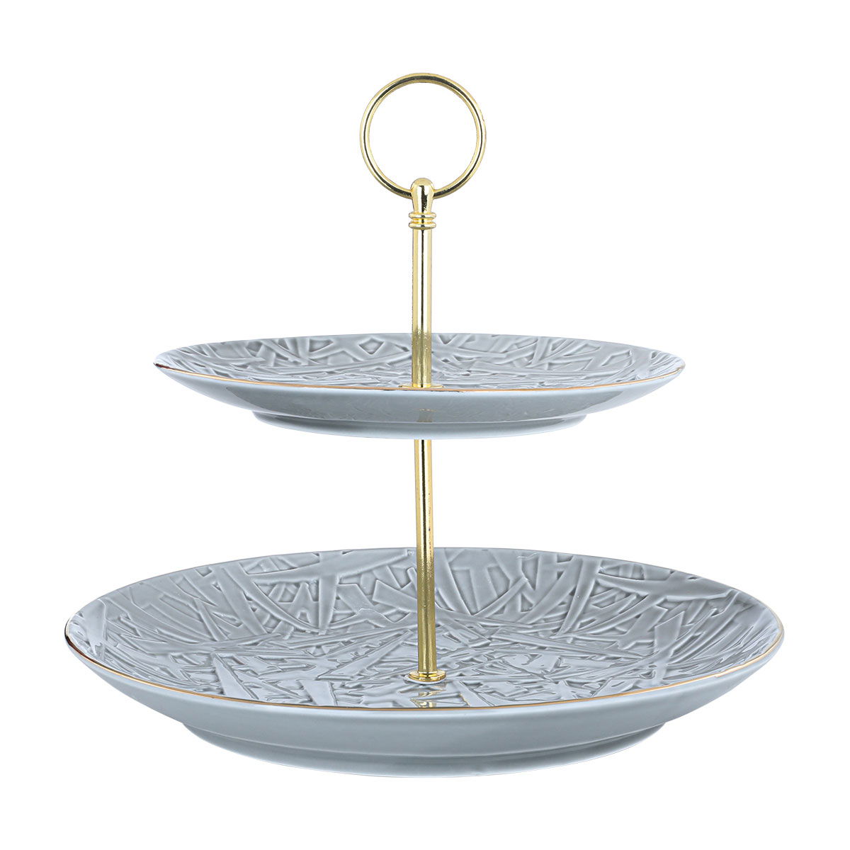 Porcelain dessert serving stand, 2 floors, Al Saif Gallery, golden-light gray edges product image
